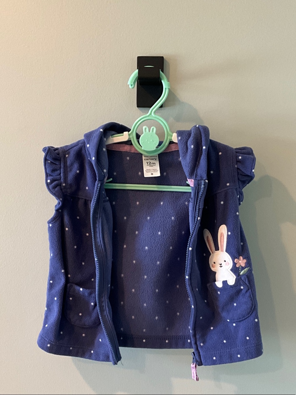 Carter's Navy Hooded Polka Dot Fleece Vest w bunny